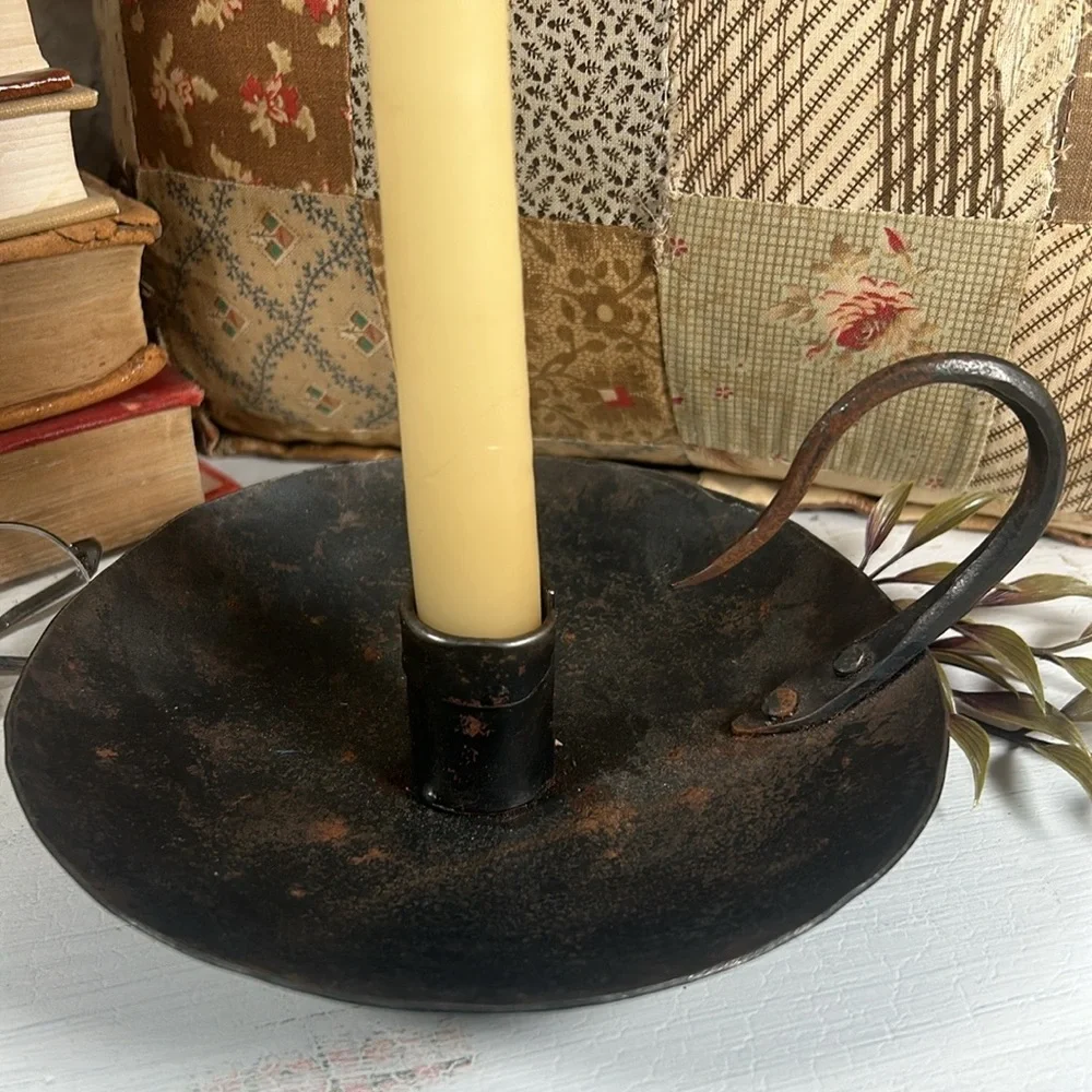 VTG Hand Forged Iron Candlestick Handheld Hand Made Rustic Farmhouse Primitive